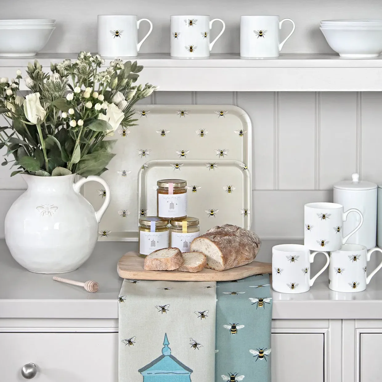 Bees Teal Tea Towel Set Of 2