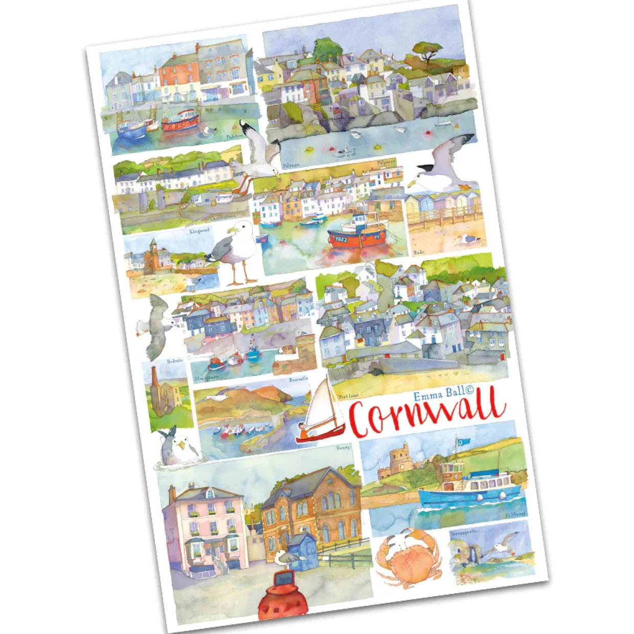 Cornwall By Emma Ball Tea Towel (Red)