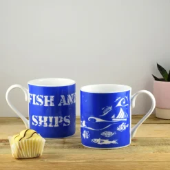 Fish And Ships Bone China Mug