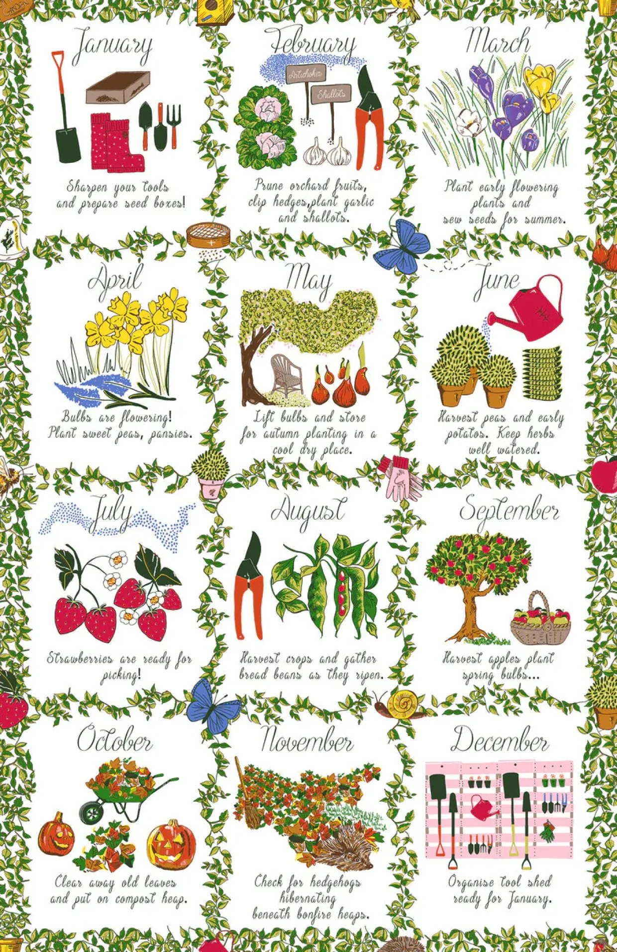 Gardener's Calendar Tea Towel