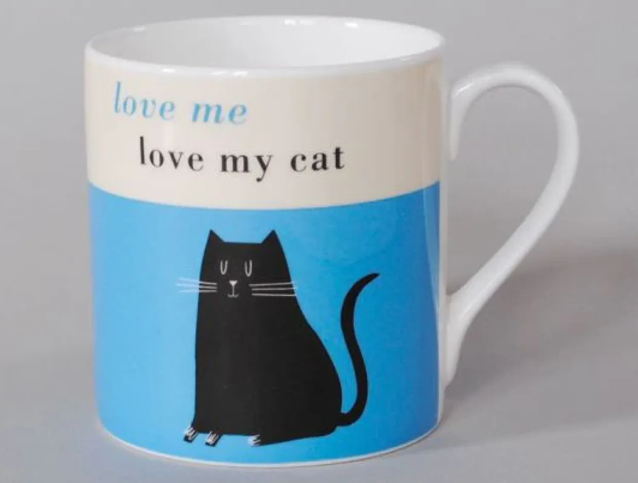 Happiness Black Cat Turquoise Mug