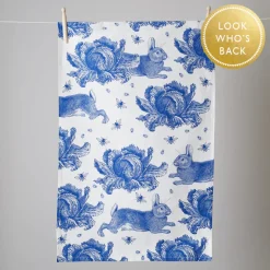 Rabbit & Cabbage Delft Blue Tea Towel