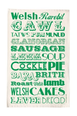 Welsh Dinner Tea Towel - Green
